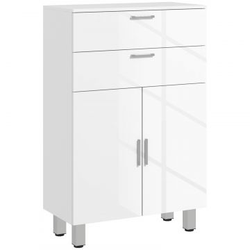 Mobila baie cu 2 sertare si dulap cu raft reglabil, din lemn, 60x30x93 cm, alb