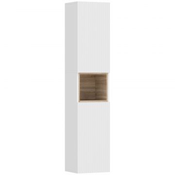 Mobilier de Baie cu 2 Usi, Rafturi Reglabile si Spatiu Deschis, Lemn, 30x24x140 cm, Alb