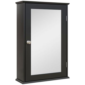 Mobilier de Baie Dulap Suspendat cu Oglinda 41x14x60cm Negru