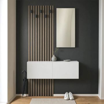 Mobilier de intrare Arika cu oglinda si Riflaj, alb-sonoma 100x37x199 cm