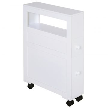 Mobilier pentru Baie in Lemn cu Rafturi si 2 Sertare,Alb 16x52x66cm