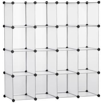 Mobilier pentru incaltaminte modular, 16 cuburi 30x30x30cm din plastic PP si otel , transparent