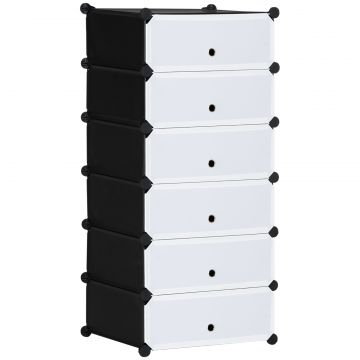 Mobilier pentru incaltaminte modular, 6 cuburi 49x36.5x108 cm din plastic PP si otel, Negru