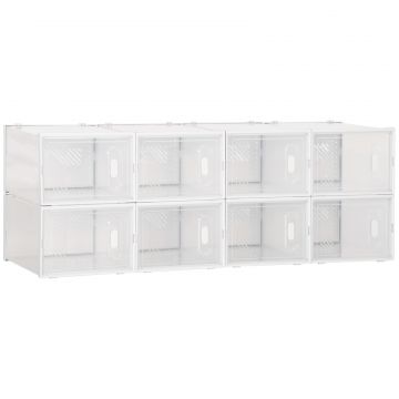 Mobilier pentru organizarea incaltamintei cu gauri de ventilare, 8 cuburi, 28x36x21cm din Plastic PP, Alb si transparent