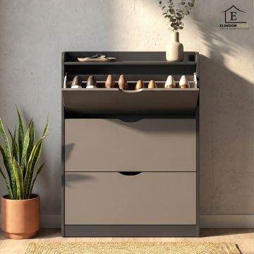Organizator pentru Pantofi Elindor® Pantofar cu 3 Nivele Mari, Usi Rabatabile, Suport pentru Papuci, Dulap Hol, Dormitor, Economisire Spatiu, Depozitare Incaltaminte, 100 × 17 × 120 cm, Gri - Default Title