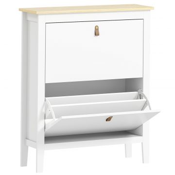 Pantofar cu 2 Sertare Rabatabile pentru 14 Perechi de Pantofi si Rafturi Reglabile, 80x24x95.5 cm, Alb