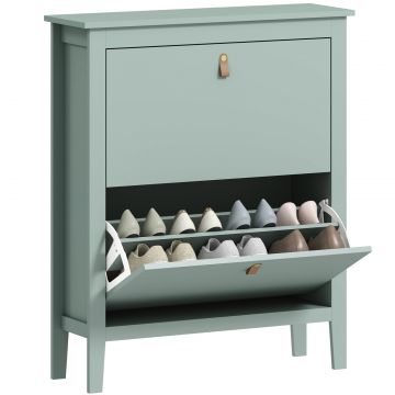 Pantofar cu 2 Sertare Rabatabile pentru 14 Perechi de Pantofi si Rafturi Reglabile, 80x24x95.5 cm, Verde