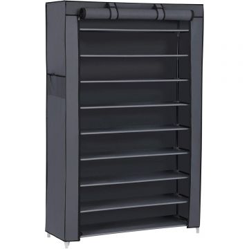 Pantofar vertical 9 nivele cu husa protectie praf, capacitate 40-50 perechi, spatiu flexibil pentru cizme, buzunare laterale, cadru metalic si rafturi