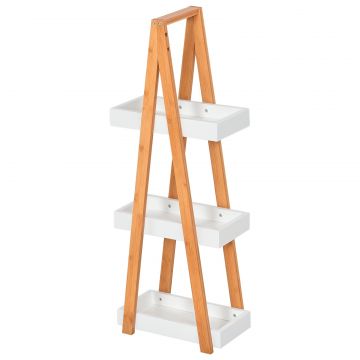 Raft de Baie cu 3 Rafturi din MDF si Bambus, Dulap Baie, 30x18x81 cm, Lemn