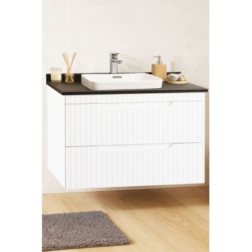 Set Baza front MDF si Lavoar seria 633, suspendata, cu sertare, montat, 80 cm, alb rustic