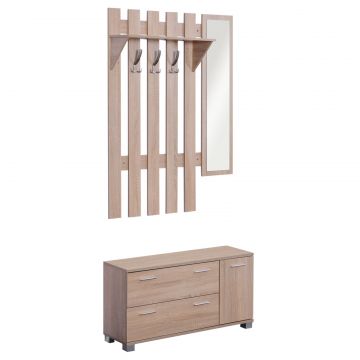 Set Hol 3 Piese - Dulap Pantofi, Cuier cu Oglinda, Design Lemn