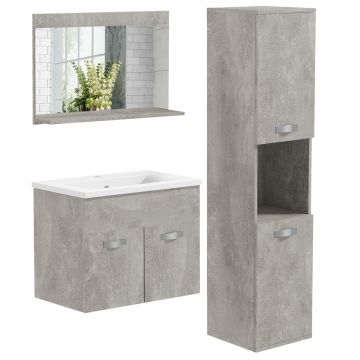 Set Mobilier Baie - 3 Piese: Oglinda, Chiuveta, Dulap Depozitare
