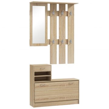 Set Mobilier cu 2 Rafturi Reglabile, 90x24x177 cm, Lemn Natural