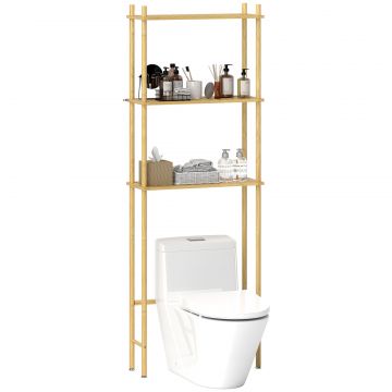 Unitate de Depozitare Deasupra Toaletei din Bambus cu 3 Rafturi, 63,5x25,5x181 cm, Lemn Natural