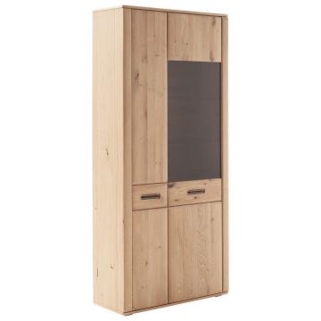 Vitrină, furniruit, masiv, stejar noduros, stejar rustic culoare lemn stejar