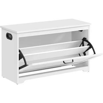 Bancuta pentru pantofi cu usa rabatabila si compartiment interior reglabil, 80x30x46 cm, alb