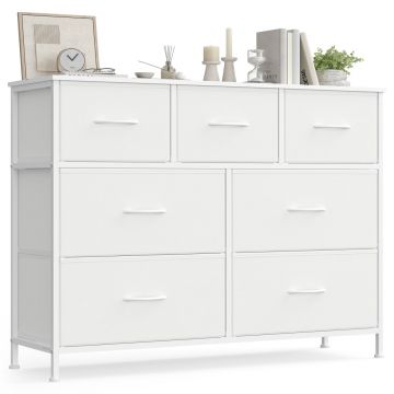 Comoda metalica cu sertare, Bellah, Songmics, Alb, 98.8x30x73.7 cm