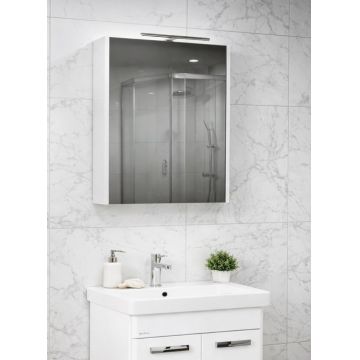 Dulap baie suspendat cu oglinda, 1 usa, alb, 60x15x75 cm
