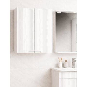 Dulap baie suspendat seria 033, front MDF, 2 usi, alb rustic, 60x22x68 cm