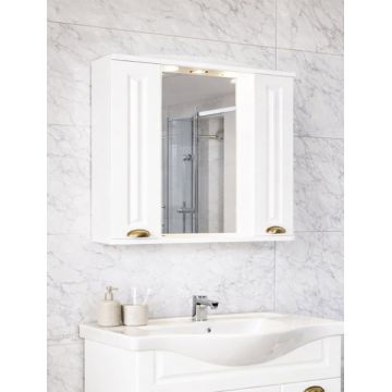 Dulap baie suspendat seria 172 cu oglinda, front MDF, alb, 80x71 cm