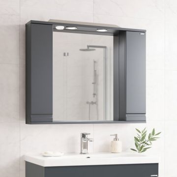 Dulap baie suspendat seria 786 cu oglinda, front MDF, montat, antracit, 80x71 cm