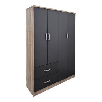 Dulap de haine Four-door wardrobe, Antracit-Sonoma, 121x42x181 cm