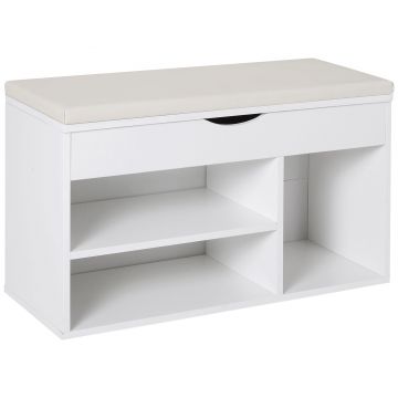 HOMCOM Bancă pentru Pantofi, soluție economisitoare de spațiu, cu șezut imblopat și capac rabatabil, pentru intrare, PAL, 80x30x47cm, Alb | Aosom Romania