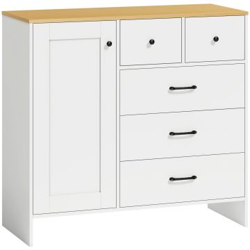 HOMCOM Bufet Bucătărie, Mobilier de depozitare cu 5 sertare și ușă, Stil rustic, 100 x 40 x 94 cm, Alb | Aosom Romania