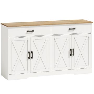 HOMCOM Bufet, dulap buffet 140 cm stil fermă pentru bucătărie cu 2 sertare și 2 dulapuri, Alb | Aosom Romania