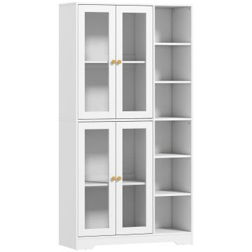 HOMCOM Bufet înalt pentru bucătărie, vitrină bufet cu 4 uși cu închidere silențioasă din sticlă securizată, 90x35x172cm, alb | Aosom Romania