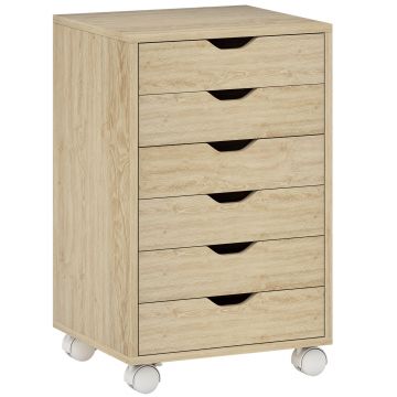 HOMCOM Comodă pentru Birou cu 6 Sertare, 4 Roți și Blocare, 40x35x63 cm, Stejar | Aosom Romania