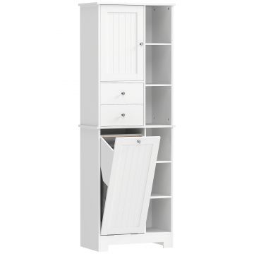 HOMCOM Dulap de baie înalt de 171 cm, dulap îngust cu coș de rufe extensibil, 2 sertare, Alb | Aosom Romania