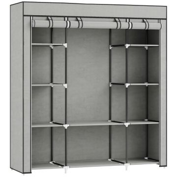 HOMCOM Dulap de depozitare, garderobă pliabilă din material textil cu bară de suspendare și rafturi, 150 x 43 x 162,5 cm, gri deschis | Aosom Romania