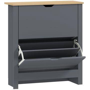 HOMCOM Dulap pentru pantofi cu 2 compartimente rabatabile, despărțitor reglabil pentru 8-12 perechi de pantofi, 72 x 26 x 80 cm, Gri închis | Aosom Romania