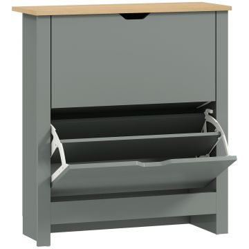 HOMCOM Dulap pentru pantofi cu 2 compartimente rabatabile, separator reglabil pentru 8-12 perechi de pantofi, 72 x 26 x 80 cm, gri deschis | Aosom Romania