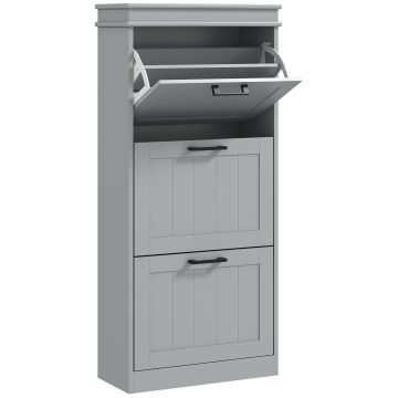 HOMCOM Mobilă pentru pantofi, dulap pentru pantofi 3 uși rabatabile 15 perechi, rafturi reglabile, 54 x 24 x 117,5 cm, gri | Aosom Romania