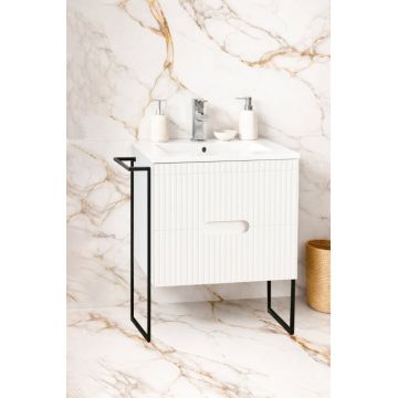 Set Baza front MDF si Lavoar seria 009, cadru metalic, cu sertare, 60 cm, alb