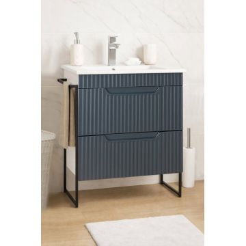 Set Baza front MDF si Lavoar seria 033, cadru metalic, cu sertare, 60 cm, antracit