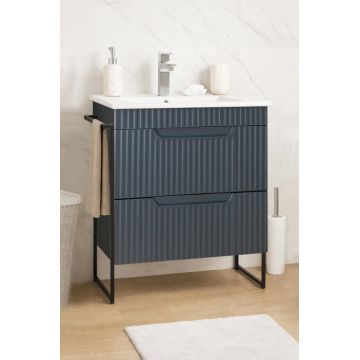 Set Baza front MDF si Lavoar seria 033, cadru metalic, cu sertare, montata, 60 cm, antracit