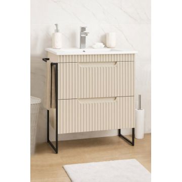 Set Baza front MDF si Lavoar seria 033, cadru metalic, cu sertare, montata, 60 cm, crem