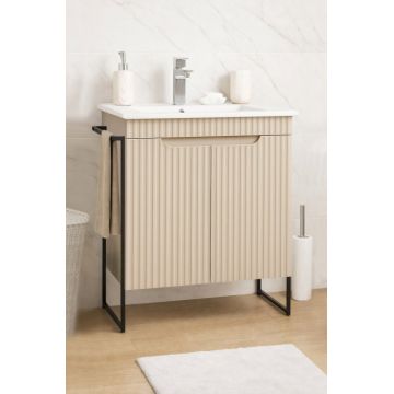 Set Baza front MDF si Lavoar seria 033, cadru metalic, montata, 60 cm, crem
