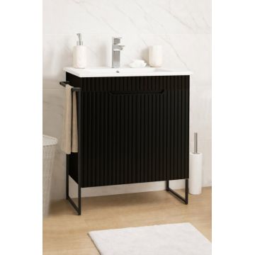 Set Baza front MDF si Lavoar seria 033, cadru metalic, montata, 60 cm, negru