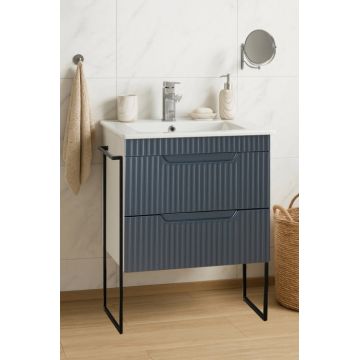 Set Baza front MDF si Lavoar seria 033, cadru metalic, sertare, 60 cm, antracit