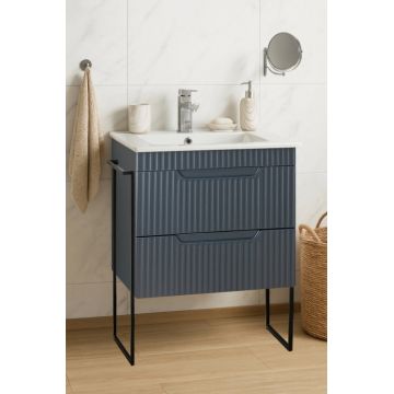 Set Baza front MDF si Lavoar seria 033, cadru metalic, sertare, montata, 60 cm, antracit