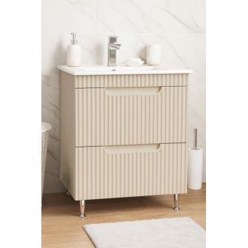 Set Baza front MDF si Lavoar seria 033, cu sertare, montata, 60 cm, crem