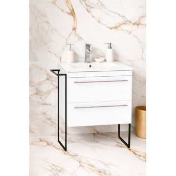 Set Baza front MDF si Lavoar seria 054, cadru metalic, cu sertare, montata, 60 cm, alb