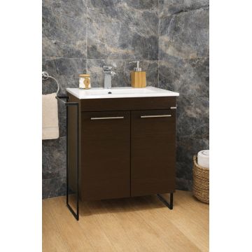 Set Baza front MDF si Lavoar seria 054, cadru metalic, montata, 60 cm, wenge