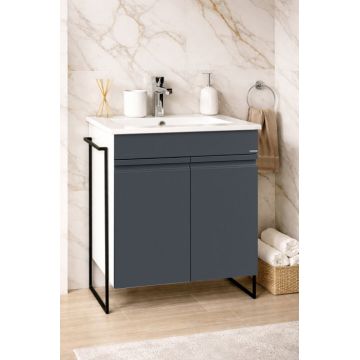 Set Baza front MDF si Lavoar seria 086, cadru metalic, 60 cm, antracit