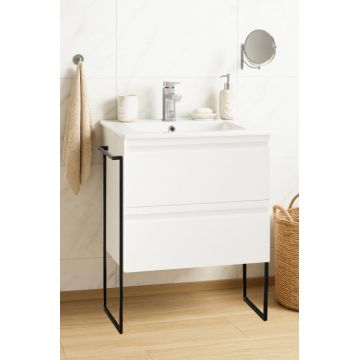 Set Baza front MDF si Lavoar seria 086, cadru metalic, sertare, 60 cm, alb
