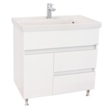 Set Baza front MDF si Lavoar seria 288, cu sertare, montata, 80 cm, alb